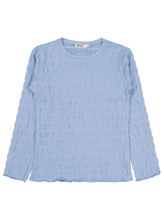 Civil Kız Çocuk Raporlu Sweatshirt | Jakarlı Likralı Süprem Uzun Kol | Okul Kreş ve Günlük Kullanım - Mavi