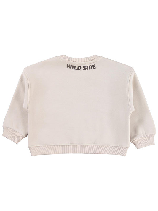 Civil Kız Çocuk Papatya Nakışlı Sweatshirt | 3 İp Uzun Kol | Okul Kreş ve Günlük Kullanım - Bej