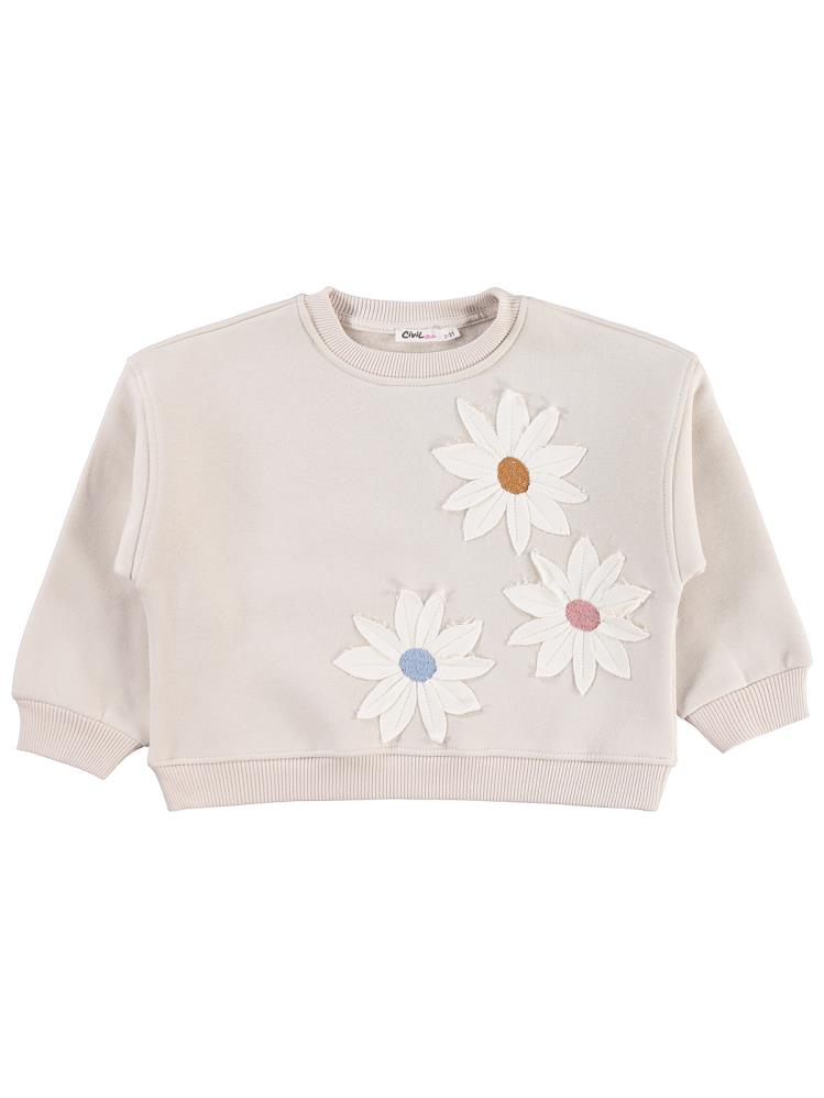 Civil Girls Papatya Nakışlı 2-5 Yaş Sweatshirt - Bej