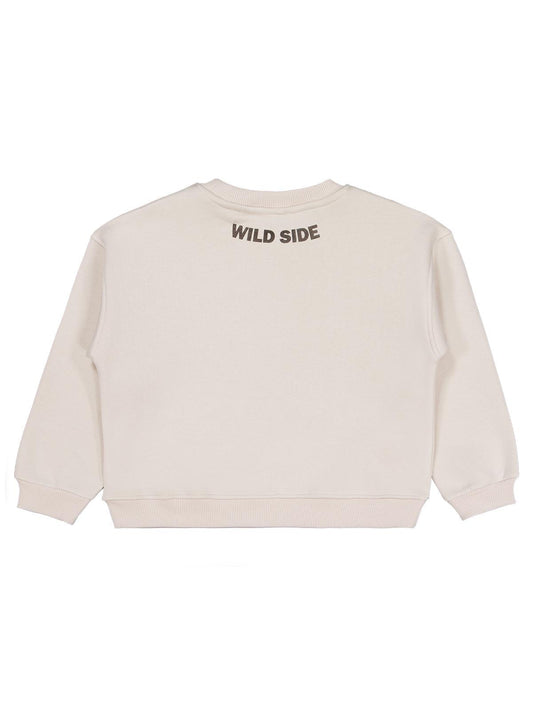 Civil Kız Çocuk Papatya Nakışlı Sweatshirt | 3 İp Uzun Kol | Okul Kreş ve Günlük Kullanım - Bej