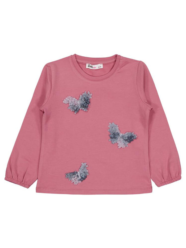 Civil Girls Kelebek Nakışlı 2-5 Yaş Sweatshirt - Pembe