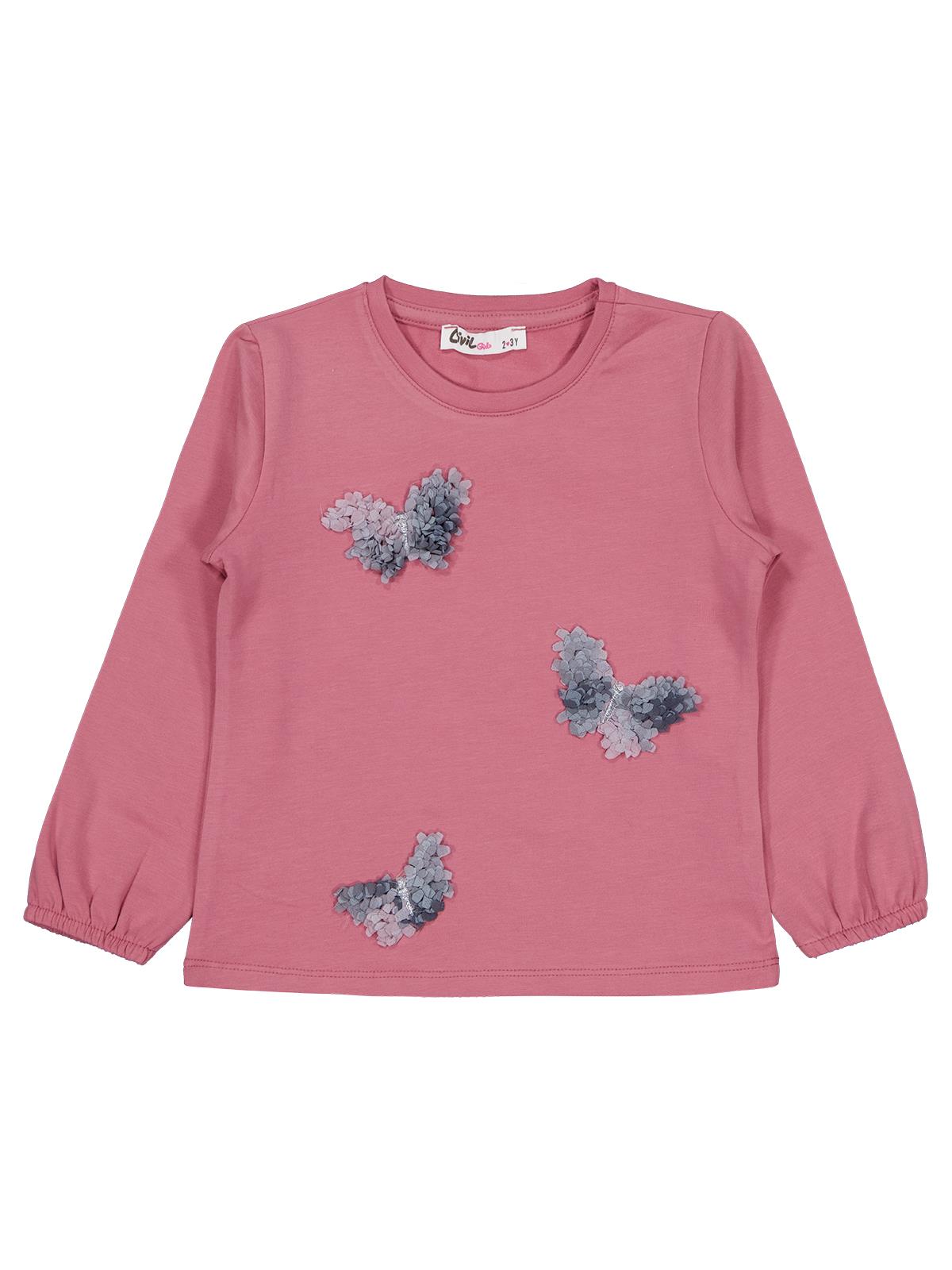 Civil Girls Kelebek Nakışlı 2-5 Yaş Sweatshirt - Pembe