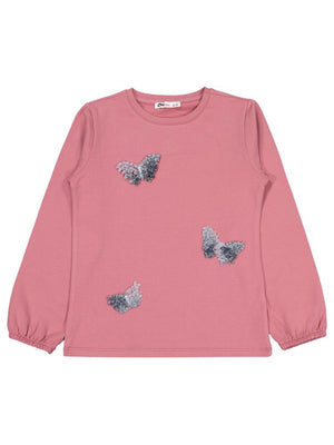 Civil Girls Kelebek Nakışlı 6-9 Yaş Sweatshirt - Pembe