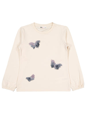 Civil Girls Kelebek Nakışlı 6-9 Yaş Sweatshirt - Fil Dişi