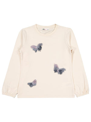 Civil Girls Kelebek Nakışlı 6-9 Yaş Sweatshirt - Fil Dişi