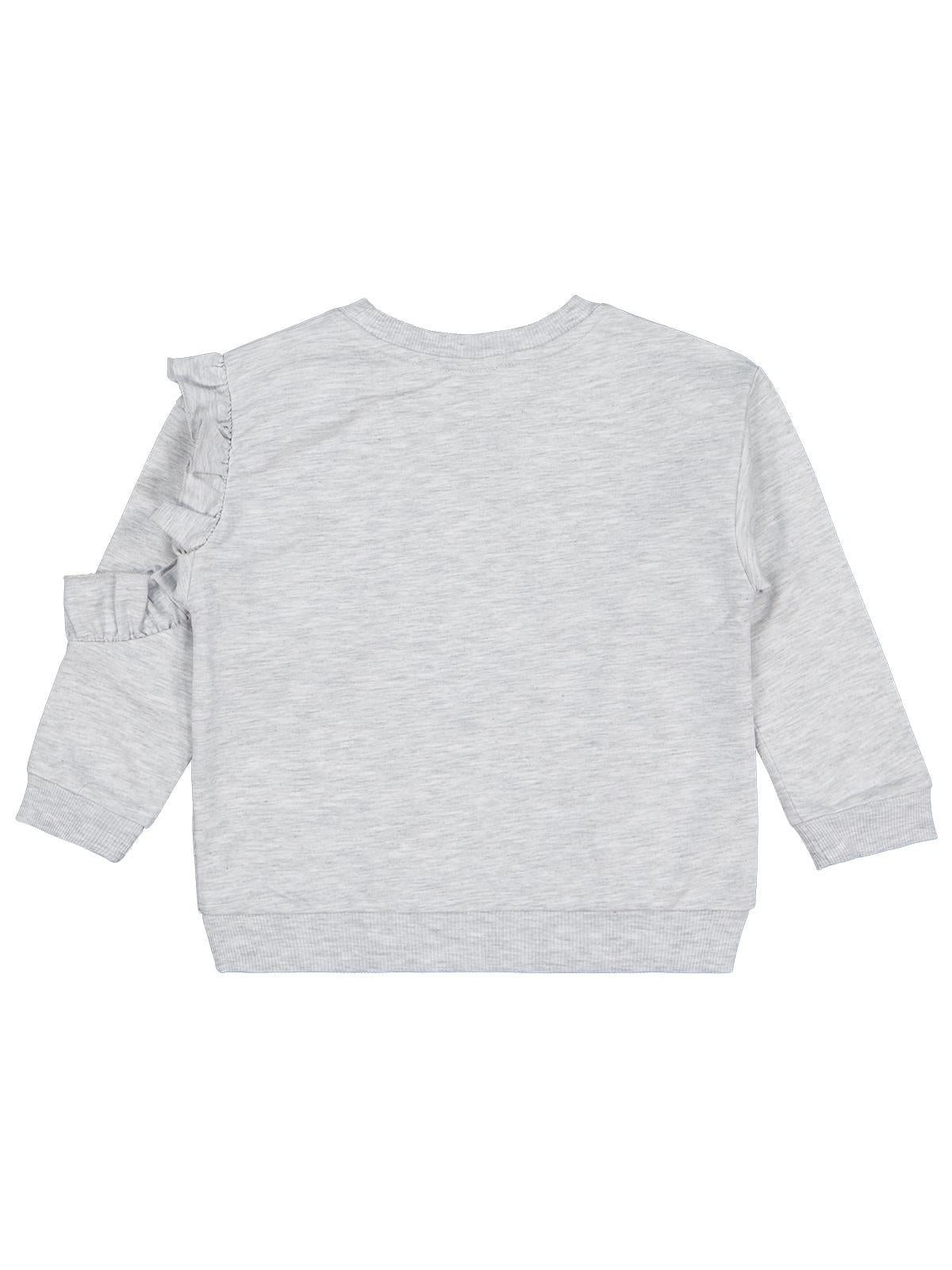 Civil Kız Çocuk Fırfırlı Sweatshirt | 2 İp Uzun Kol Bisiklet Yaka | Okul Kreş ve Günlük Kullanım - Gri