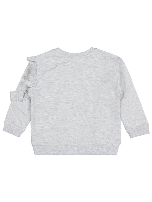 Civil Kız Çocuk Fırfırlı Sweatshirt | 2 İp Uzun Kol Bisiklet Yaka | Okul Kreş ve Günlük Kullanım - Gri