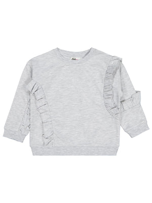 Civil Kız Çocuk Fırfırlı Sweatshirt | 2 İp Uzun Kol Bisiklet Yaka | Okul Kreş ve Günlük Kullanım - Gri