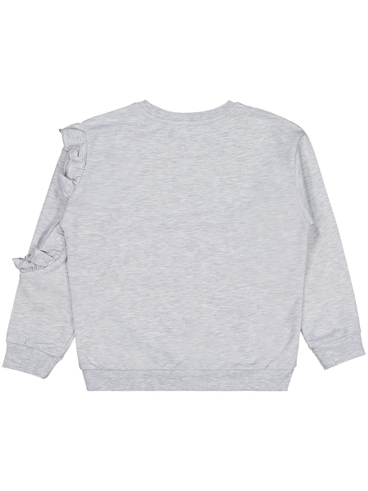 Civil Kız Çocuk Fırfırlı Sweatshirt | 2 İp Uzun Kol Bisiklet Yaka | Okul Kreş ve Günlük Kullanım - Gri