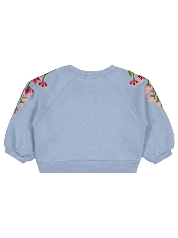 Civil Girls Omuzu Çiçek Nakışlı 2-5 Yaş Sweatshirt - Mavi