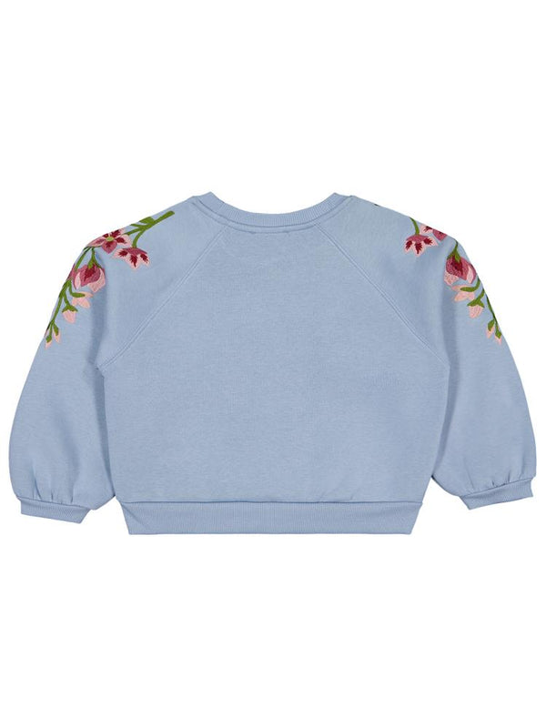 Civil Girls Omuzu Çiçek Nakışlı 6-9 Yaş Sweatshirt - Mavi