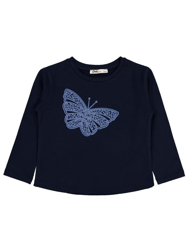 Civil Girls Kelebek Baskılı 2-5 Yaş Sweatshirt - Lacivert