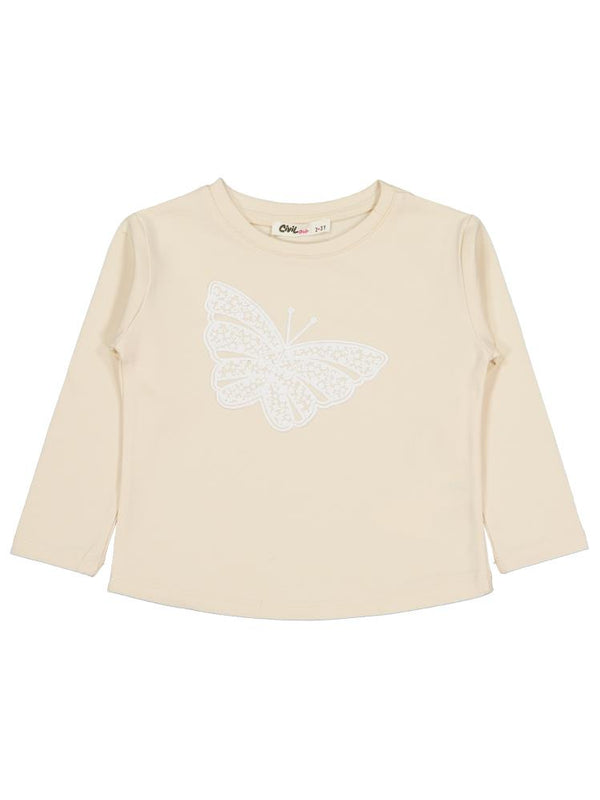 Civil Girls Kelebek Baskılı 2-5 Yaş Sweatshirt - Fil Dişi
