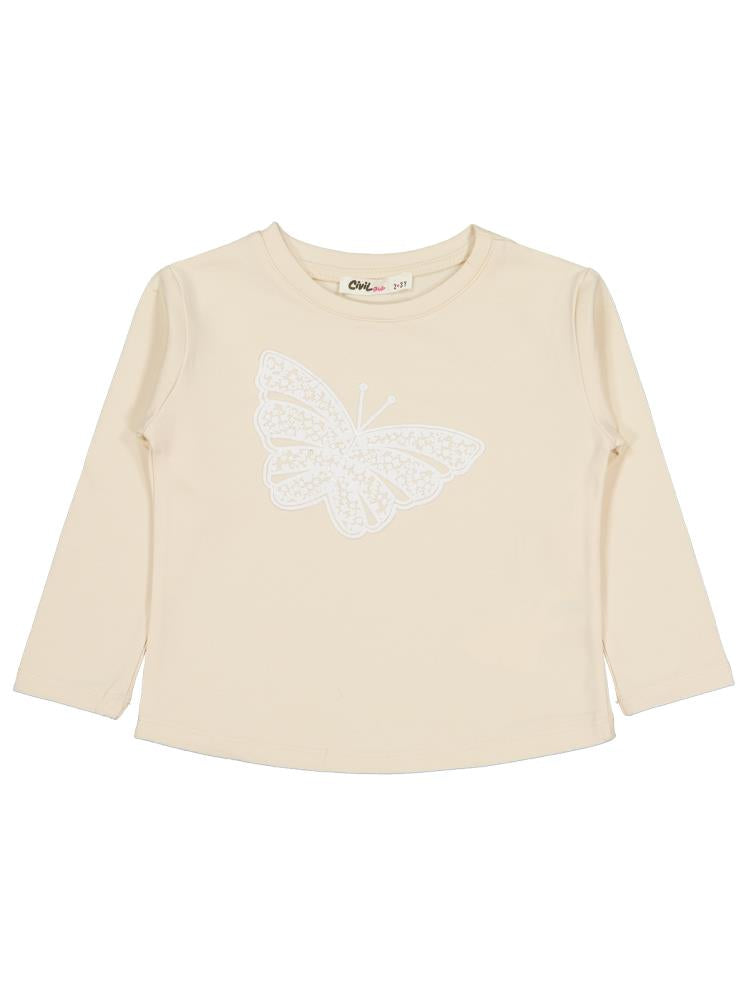 Civil Girls Kelebek Baskılı 2-5 Yaş Sweatshirt - Fil Dişi