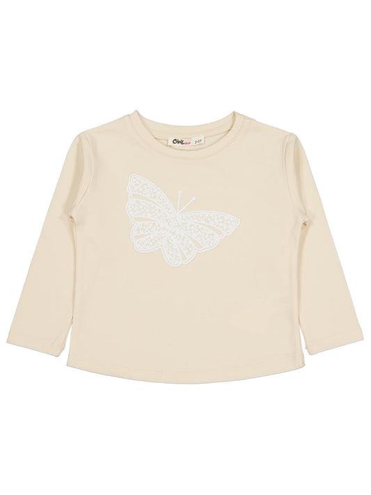 Civil Girls Kız Çocuk Kelebek Baskılı Sweatshirt | Likralı Süprem Şardonlu | Okul Kreş ve Günlük Kullanım - Fil Dişi