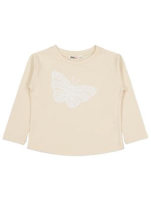 Civil Girls Kelebek Baskılı 2-5 Yaş Sweatshirt - Fil Dişi