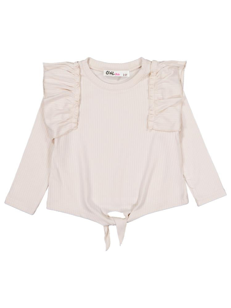 Civil Girls Omuz Fırfırlı 2-5 Yaş Sweatshirt - Fil Dişi