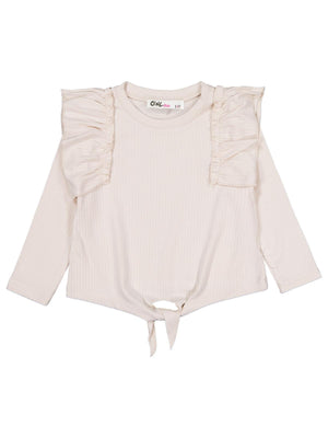 Civil Girls Omuz Fırfırlı 2-5 Yaş Sweatshirt - Fil Dişi