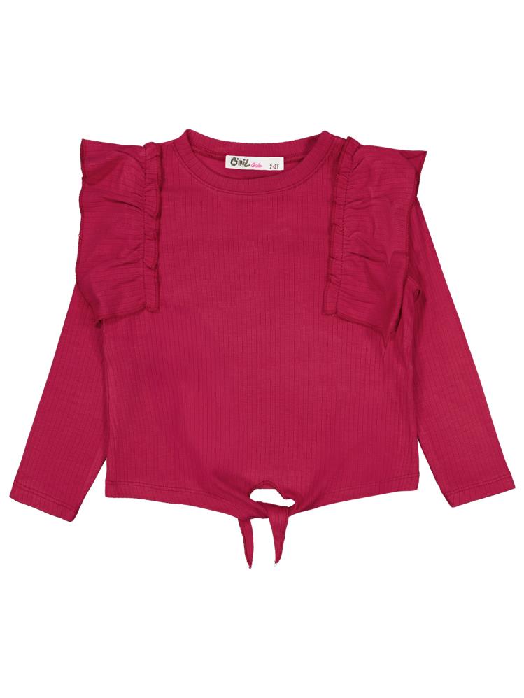 Civil Girls Omuz Fırfırlı 2-5 Yaş Sweatshirt - Kırmızı