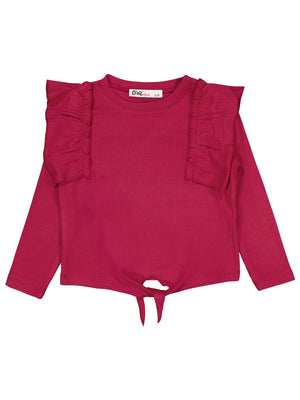 Civil Kız Çocuk Omuz Fırfırlı Sweatshirt | Raporlu İnterlok Uzun Kol | Okul Kreş ve Günlük Kullanım - Kırmızı