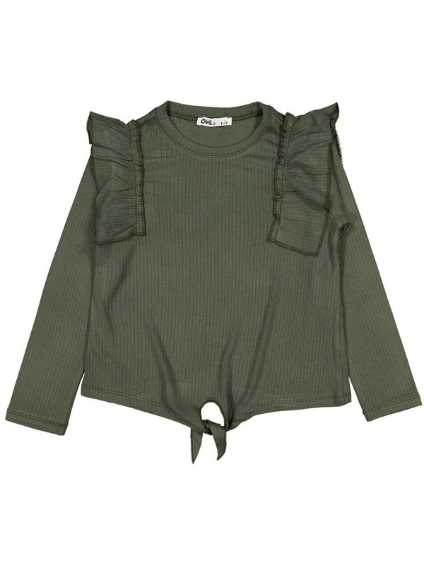 Civil Girls Omuz Fırfırlı 6-9 Yaş Sweatshirt - Haki