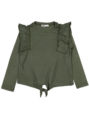 Civil Girls Omuz Fırfırlı 6-9 Yaş Sweatshirt - Haki