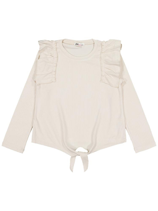 Civil Girls Omuz Fırfırlı 6-9 Yaş Sweatshirt - Fil Dişi