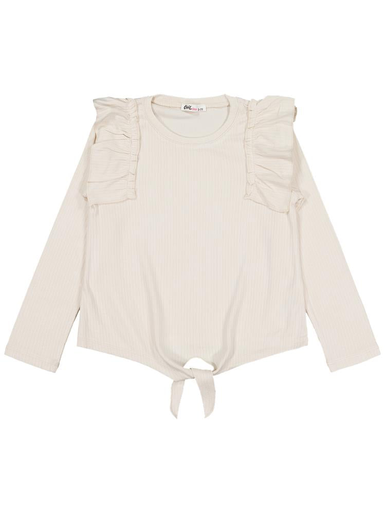 Civil Girls Omuz Fırfırlı 6-9 Yaş Sweatshirt - Fil Dişi