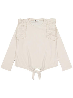 Civil Girls Omuz Fırfırlı 6-9 Yaş Sweatshirt - Fil Dişi