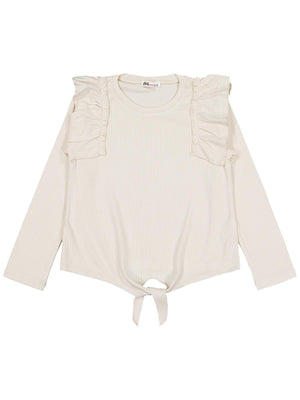 Civil Girls Omuz Fırfırlı 6-9 Yaş Sweatshirt - Fil Dişi