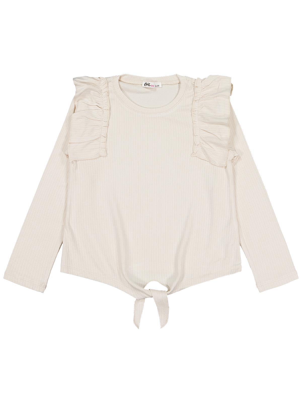 Civil Girls Omuz Fırfırlı 6-9 Yaş Sweatshirt - Fil Dişi