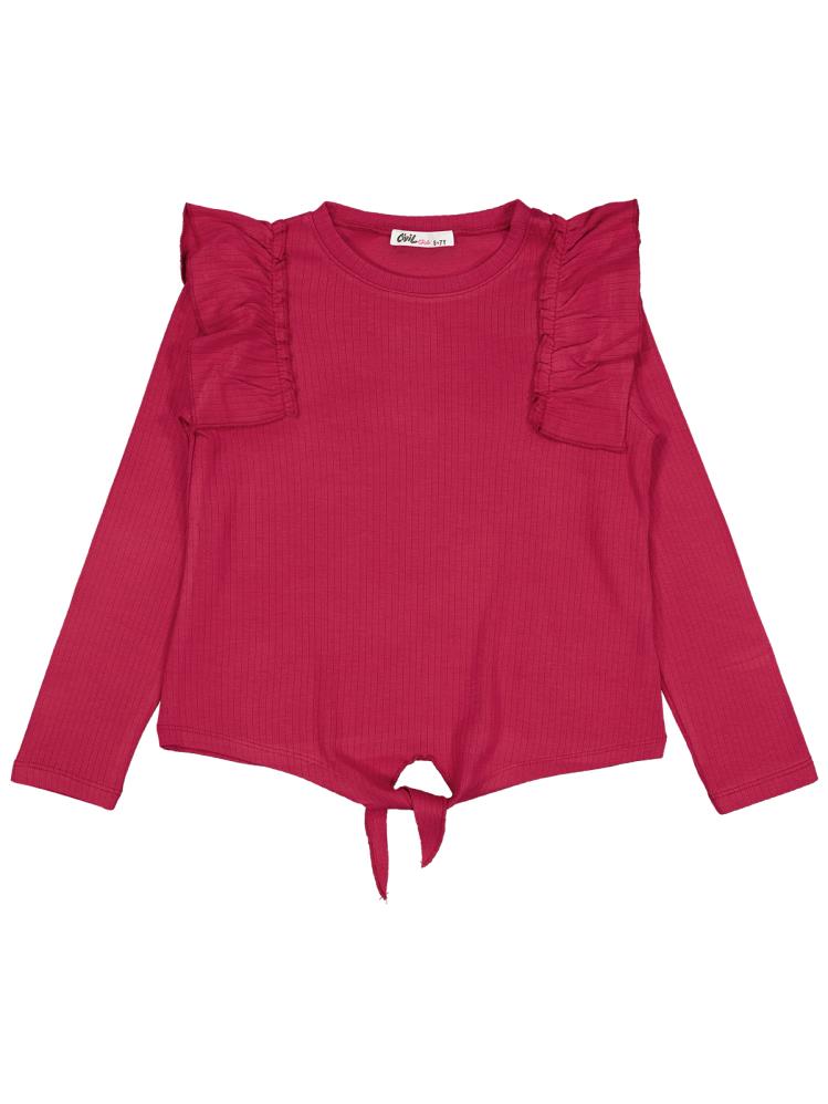 Civil Girls Omuz Fırfırlı 6-9 Yaş Sweatshirt - Kırmızı