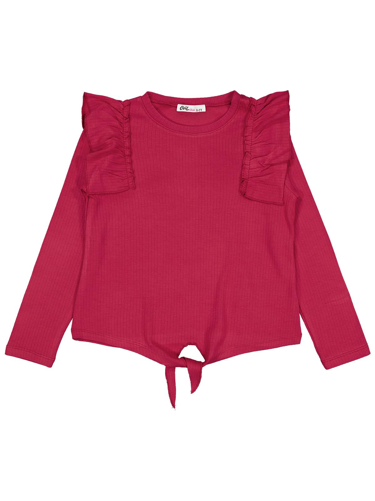 Civil Girls Omuz Fırfırlı 6-9 Yaş Sweatshirt - Kırmızı