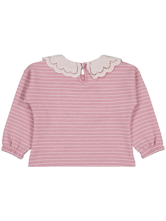 Civil Kız Çocuk Çizgili Sweatshirt | Waffle Uzun Kol Bisiklet Yaka | Okul Kreş ve Günlük Kullanım - Pembe