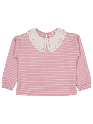 Civil Kız Çocuk Çizgili Sweatshirt | Waffle Uzun Kol Bisiklet Yaka | Okul Kreş ve Günlük Kullanım - Pembe