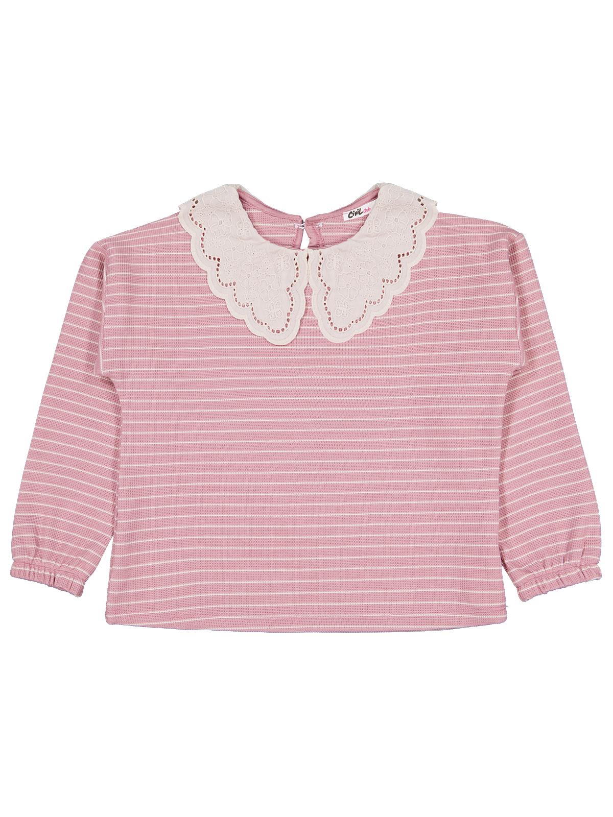 Civil Girls Çizgili 6-9 Yaş Sweatshirt - Pembe