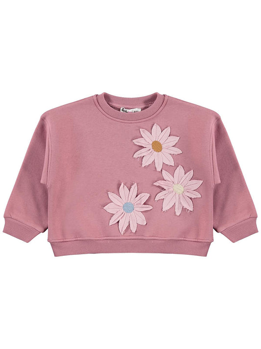 Civil Kız Çocuk Papatya Nakışlı Sweatshirt | 3 İp Uzun Kol | Okul Kreş ve Günlük Kullanım - Pembe