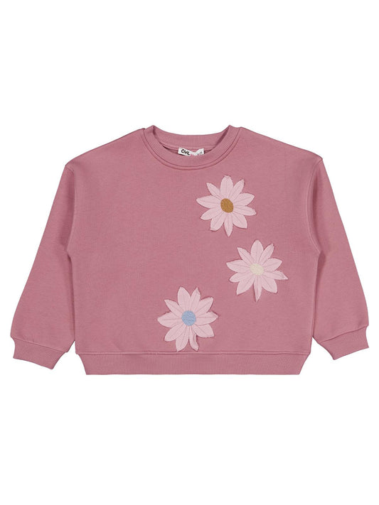 Civil Kız Çocuk Papatya Nakışlı Sweatshirt | 3 İp Uzun Kol | Okul Kreş ve Günlük Kullanım - Pembe