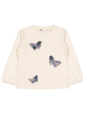 Civil Girls Kelebek Nakışlı 2-5 Yaş Sweatshirt - Fil Dişi