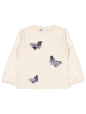 Civil Girls Kelebek Nakışlı 2-5 Yaş Sweatshirt - Fil Dişi