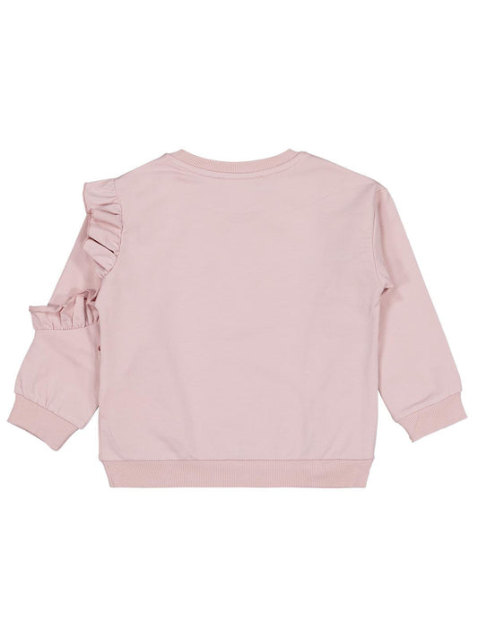 Civil Kız Çocuk Fırfırlı Sweatshirt | 2 İp Uzun Kol Bisiklet Yaka | Okul Kreş ve Günlük Kullanım - Pembe