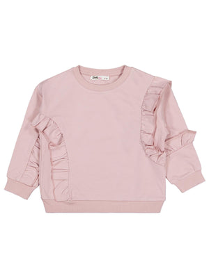 Civil Kız Çocuk Fırfırlı Sweatshirt | 2 İp Uzun Kol Bisiklet Yaka | Okul Kreş ve Günlük Kullanım - Pembe
