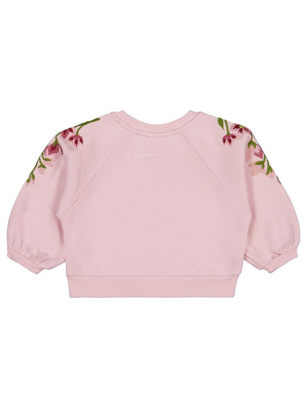 Civil Girls Omuzu Çiçek Nakışlı 2-5 Yaş Sweatshirt - Pembe