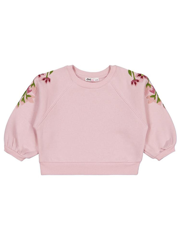 Civil Girls Omuzu Çiçek Nakışlı 2-5 Yaş Sweatshirt - Pembe