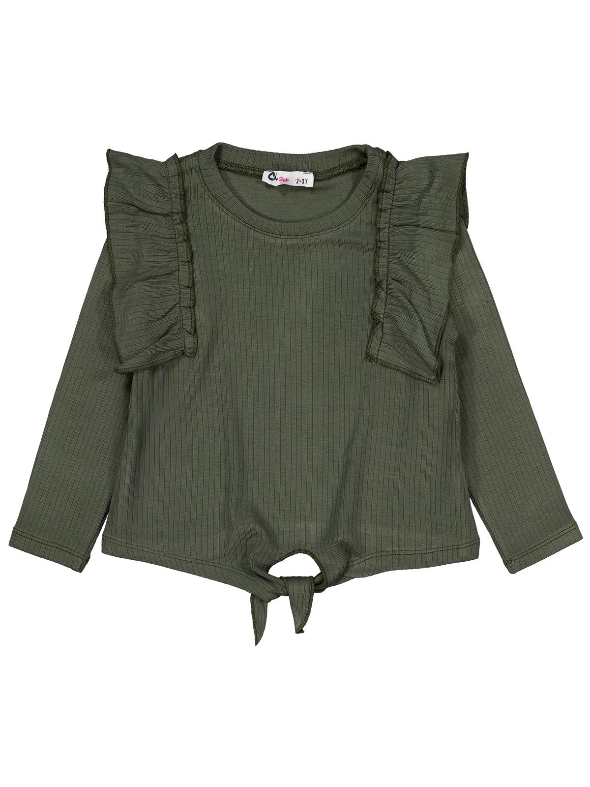 Civil Kız Çocuk Omuz Fırfırlı Sweatshirt | Raporlu İnterlok Uzun Kol | Okul Kreş ve Günlük Kullanım - Haki