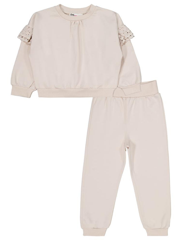 Civil Girls Kolu Fırfırlı 2-5 Yaş Eşofman Takımı - Bej