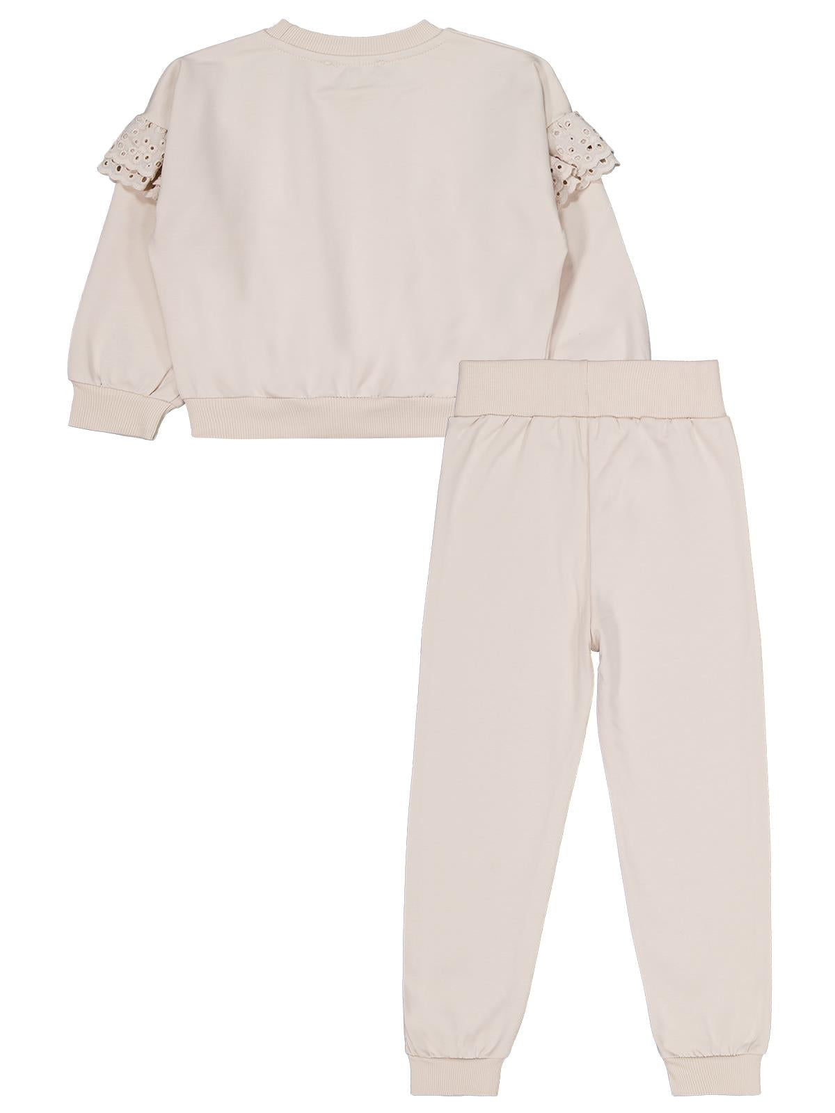 Civil Girls Kolu Fırfırlı 6-9 Yaş Eşofman Takımı - Bej