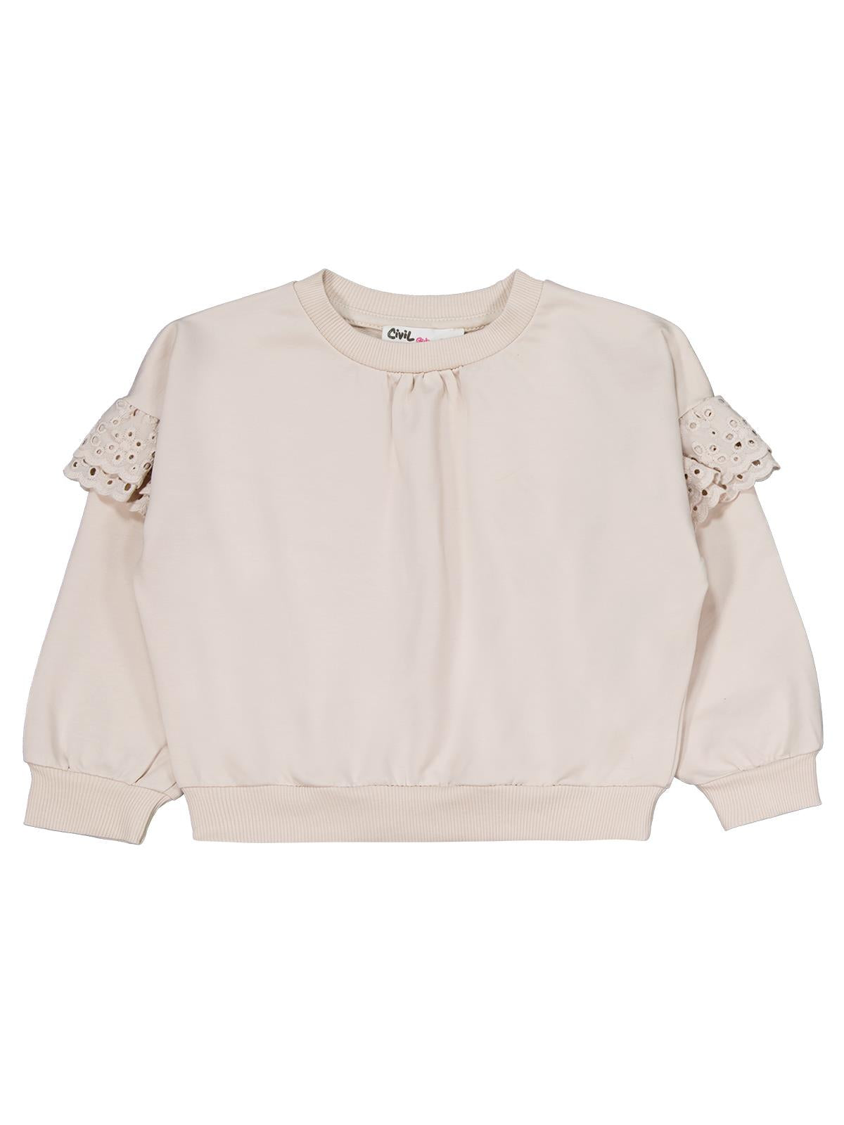 Civil Girls Kolu Fırfırlı 6-9 Yaş Eşofman Takımı - Bej