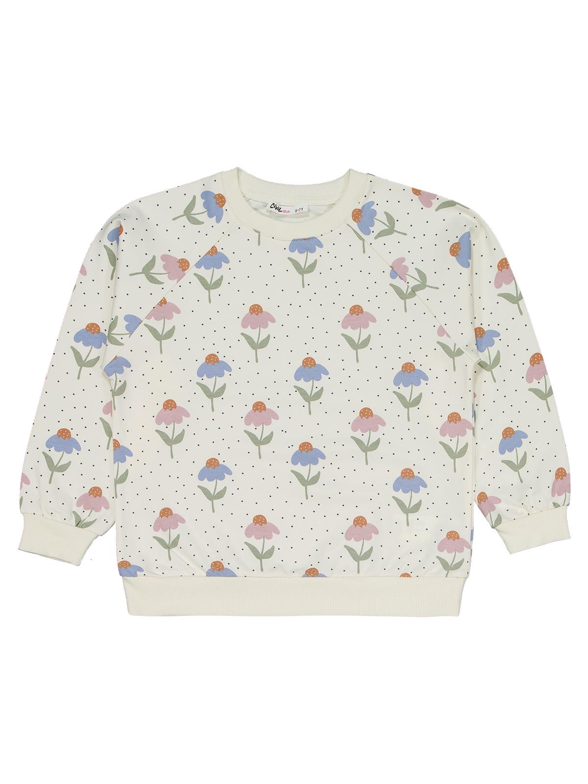 Civil Girls Puanlı Çiçek Desenli 6-9 Yaş Eşofman Takımı - Yeşil