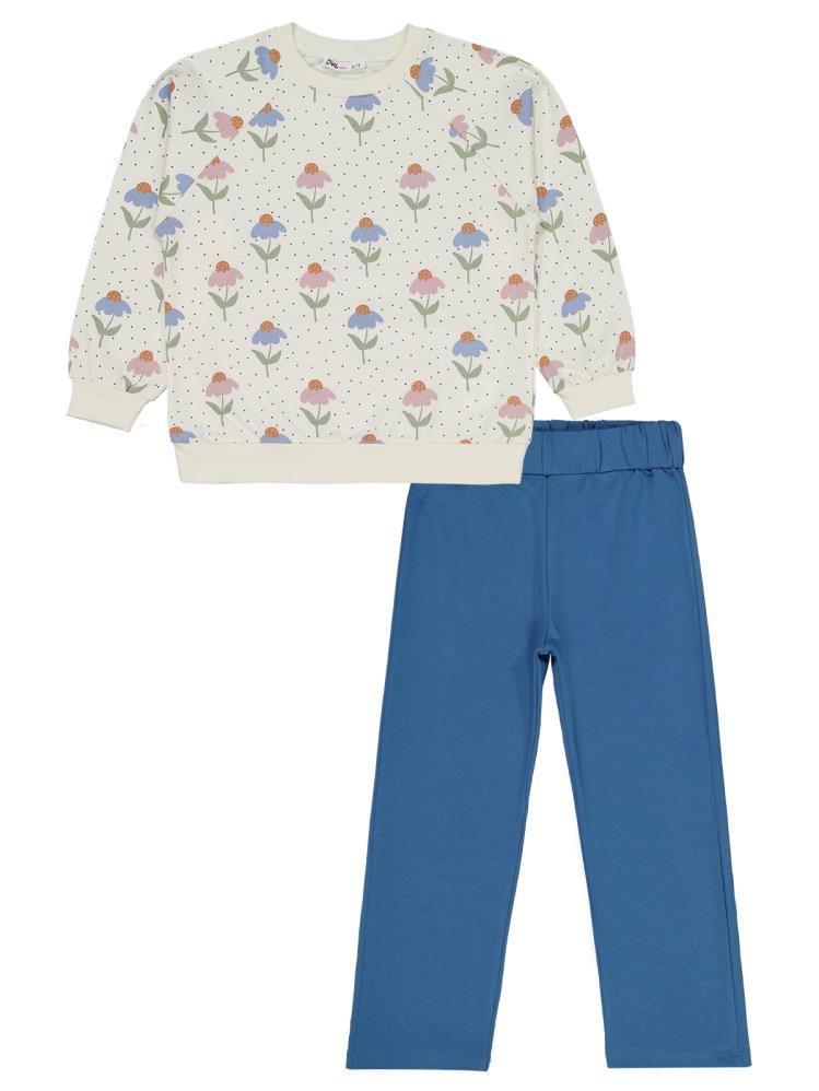 Civil Girls Puanlı Çiçek Desenli 6-9 Yaş Eşofman Takımı - Yeşil